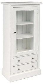 Vitrina, alba, din lemn de pin masiv, cu aspect vintage, small single, Country