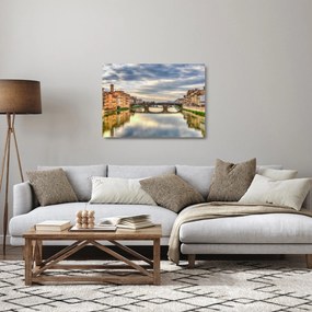 Tablou pe sticlă orașului cu râu (70x50 cm)