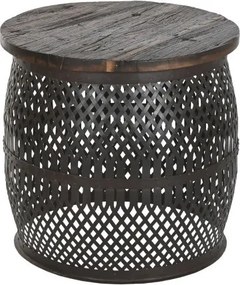 Măsuță laterală din metal perforat cu blat din lemn masiv de mango, 58×58×55 cm, „Malla"