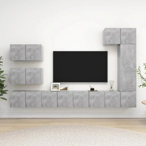 3079136 vidaXL Set de dulapuri TV, 8 piese, gri beton, lemn prelucrat