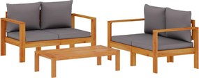 vidaXL Set de canapele de grădină cu perne, 3 piese, lemn masiv acacia