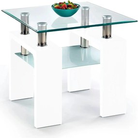 Masuta cafea DIANA H, transparent/alb, 60x60x55 cm