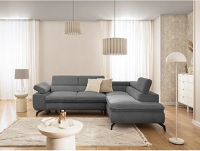 Colțar gri cu tapițerie din chenille (cu colț pe partea dreaptă/în formă de ”L”) Marbeya – Ropez