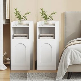 NOA78 - Set 2 Noptiere, 24 cm, foarte inguste, cu Raft si Dulapior - Alb