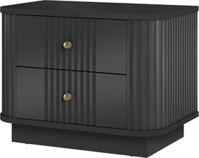 Noptieră Vesper 56 cm pe plintă - negru cu mânere aurii