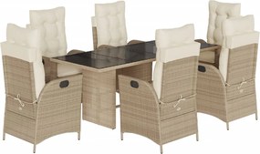 vidaXL Set de masă pentru grădină, 7 piese, cu perne, bej, poliratan