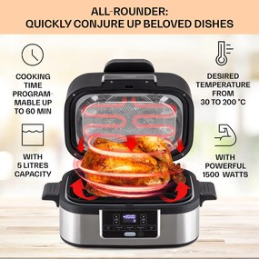 Klarstein Combo Air, friteuză cu aer cald și grill, 5 programe, 1500 W, coș de grătar de 4,5 l, coș de prăjire de 2,5 l