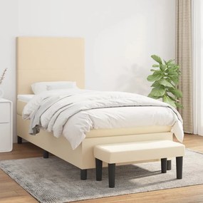 vidaXL Pat box spring cu saltea, crem, 90x190 cm, textil