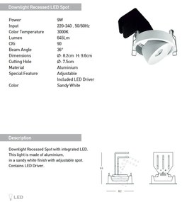Spot LED reglabil Trimless 9W 3000K alb