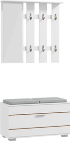 HOMCOM Set de Depozitare pentru Hol 4-în-1, Cuiere, Oglindă, Bancă pentru Încălțăminte cu Scaun, 85x35x49 cm, Alb | Aosom Romania