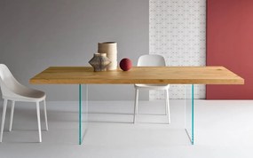 Masă lemn masiv Dining Roger Stejar Picioare Sticlă 200/220/240/, 260 × 100 × 78 cm - 180x80
