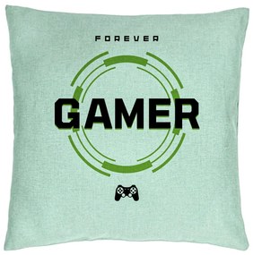 Perna Decorativa, Model Forever Gamer, 40x40 cm, Verde Menta, Husa Detasabila, Burduf