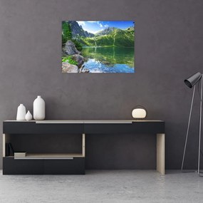 Tablou pe sticlă cu lac în munții Tatra (70x50 cm)