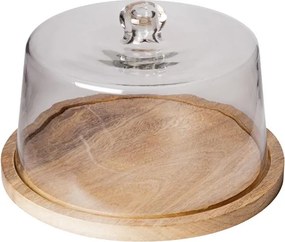Tava rotunda din lemn de mango, cu capac din sticla, D30cm, Lia