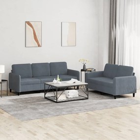 vidaXL Set canapea, 2 piese, gri închis, catifea