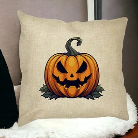 Perna Decorativa cu motiv Dovleac de Halloween 1, 40x40 cm, Husa Detasabila, Burduf