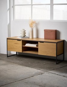 Comodă TV în culoare naturală cu aspect de lemn de stejar 155x55x45 cm Cesura – Unique Furniture