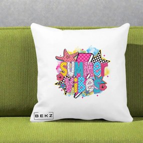 Perna Decorativa Summer Vibes Colorata, 40x40 cm, Alba Mata, Husa Detasabila, Perna Inclusa, BEKZ®