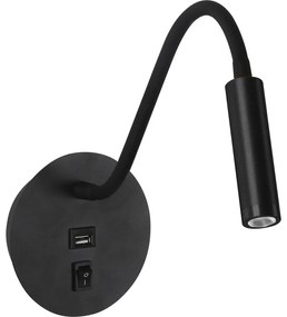 Lampă LED flexibilă de perete cu port USB Brilagi MAYA LED/3W/230V negru