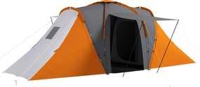 Outsunny Cort tunel, 2000mm rezistent la apă cort de camping pentru 4-6 persoane, cu 2 dormitoare și zonă de living geantă de transport Gri+Portocaliu | Aosom Romania