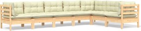 vidaXL Set mobilier grădină cu perne crem, 7 piese, lemn masiv pin