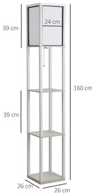 HOMCOM Lampă de Podea 40W cu 3 Rafturi Integrate și Comutator de Picior, Lampă Modernă din MDF și Acrilic, 26x26x160 cm, Alb | Aosom Romania
