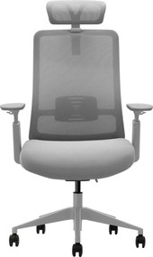 Scaun ergonomic, suport lombar integrat, brațe reglabile, tetieră opțională - Cu tetieră - Gri