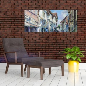 Tablou - Strada orașului vechi, pictură acrilică (120x50 cm)