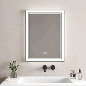 Oglinda cu iluminare LED si dezaburire Inter Ceramic 60x80 cm dreptunghiulara cu margine alba