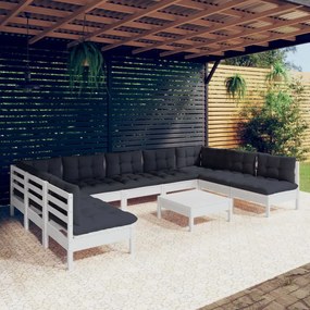 vidaXL Set mobilier grădină cu perne, 10 piese, alb, lemn masiv pin