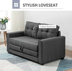 HOMCOM Canapea Extensibilă din Material Textil 2 Locuri cu Capitonaj și Arcuri, 151x75x85 cm, Gri | Aosom Romania