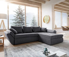 Colțar extensibil dumonde cu ladă de depozitare si sezut confortabil din spuma high-density, Loana Enjoy Grafit II 270x185 cm