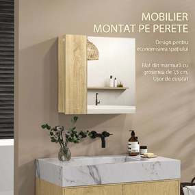 Kleankin Dulap Oglindă Baie Montaj Perete Uși Duble Rafturi Natural | Aosom Romania