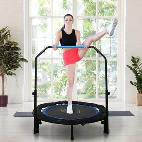 HOMCOM Trambulină Elastică Pliabilă cu Mâner Reglabil, Ø102x99123 cm, Albastru | Aosom Romania