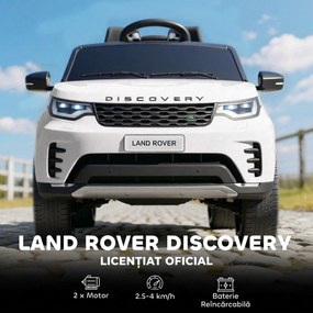 HOMCOM Mașinuță Electrică pentru Copii 3-6 Ani sub Licență Land Rover Discovery 12V, 2.5-4.5 km/h Auto Electrică pentru Copii cu 2 Motoare, Suspensii, Telecomandă, USB, Muzică, Faruri și Claxon, Alb | Aosom Romania
