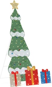 vidaXL Brad de Crăciun iluminat cu 3 cutii de cadouri 2D alb cald