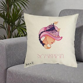 Perna Personalizata Zodiac Scorpion Cowgirl, 40x40 cm, Ecru, Husa Detasabila, Perna Inclusa, BEKZ®