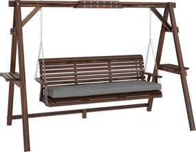 Outsunny Leagăn Hollywood, 3 locuri, leagăn de grădină din lemn, leagăn cu pernă și tăvițe până la 330 kg Carbonizat | Aosom Romania