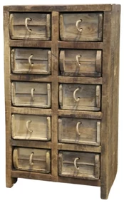 Comodă vintage cu 10 sertare, din lemn reciclat, Grimaud