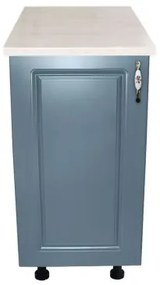 Corp inferior cu 1 Usa Zebra, Alb / MDF Albastru si blat travertin 40 x 85 x 60