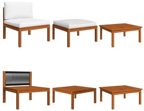 Set mobilier de gradina cu perne, 3 piese, lemn masiv de acacia 1, Canapea de mijloc + masuta de cafea + suport pentru picioare