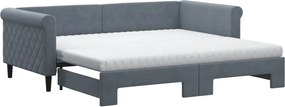 vidaXL Pat de zi cu extensie și saltele, gri închis, 90x190 cm catifea