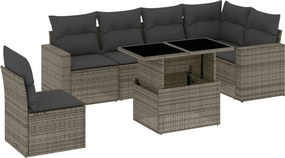 vidaXL Set canapele de grădină, 7 piese, cu perne, gri, poliratan