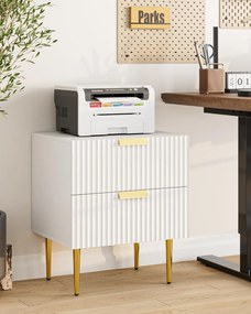 NOA62 - Set 2 Noptiere albe 50 cm, cu 2 sertare, dormitor - Alb-Auriu