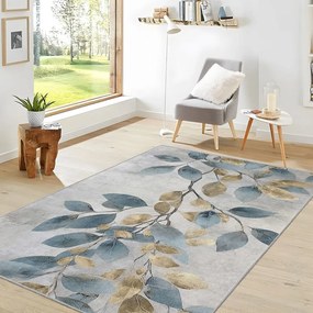 Covor albastru deschis/auriu lavabil 160x230 cm Golden Leaves – Mila Home