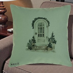 Perna Decorativa Usa de Iarna Watercolor, 40x40 cm, Verde, Husa Detasabila, Perna Inclusa, BEKZ®
