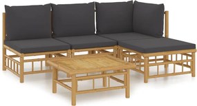 vidaXL Set mobilier de grădină cu perne gri închis, 5 piese, bambus