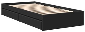 Cadru de pat cu sertare, negru, 90x190 cm, lemn prelucrat