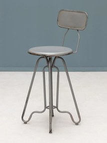 Scaun de bar vintage pentru insulă din fier, gri, cu spătar, finisaj patinat, 88 x 35 x 41 cm, „Valéry”