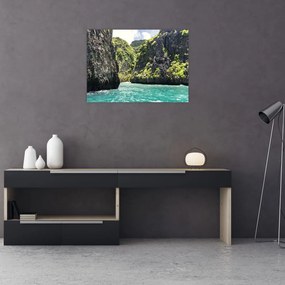 Tablou pe sticlă cu râu montan (70x50 cm)